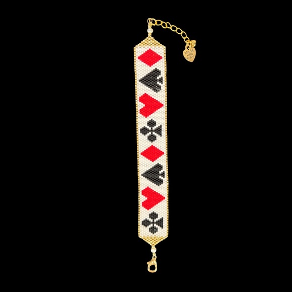 Hand crafted beaded Playing Card Motif Cuff Bracelet - Picture 1 of 10